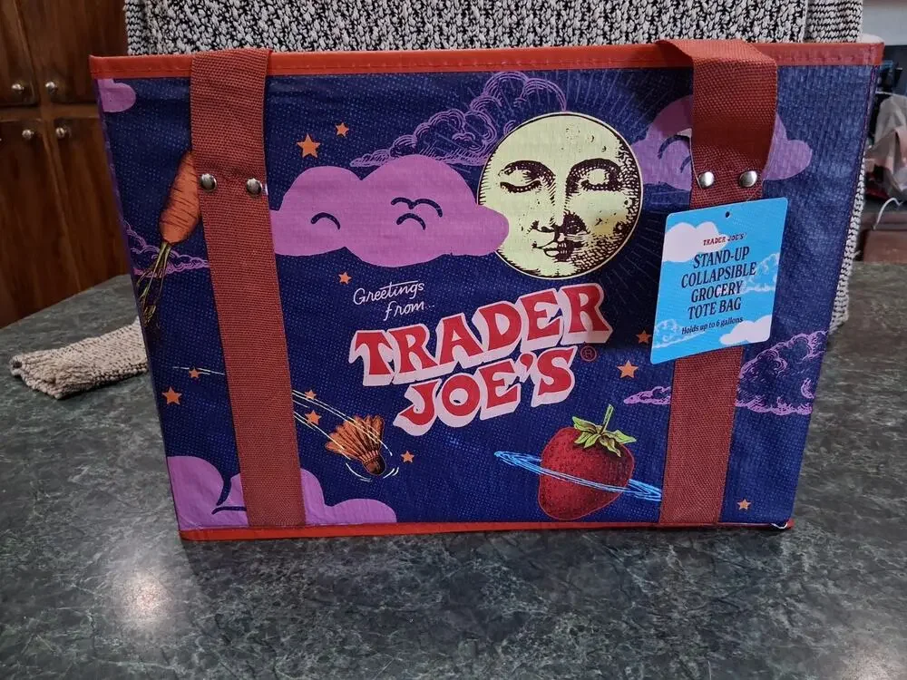 TRADER JOE'S Stand Up Collapsible Tote Grocery Bag Sturdy Durable 6 Gallon NEW